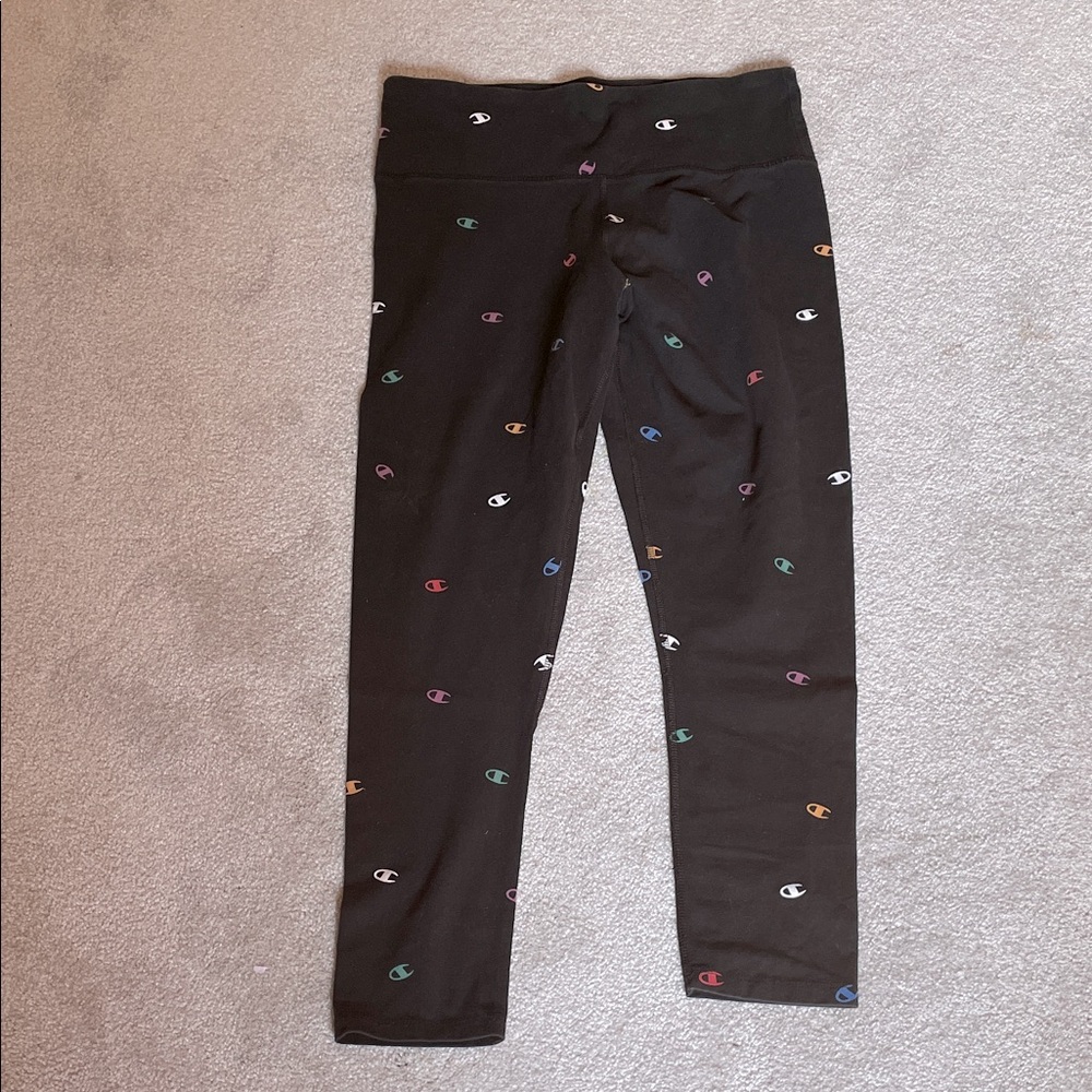 XL Champion ladies Black Leggings with Colorful Logo Pattern